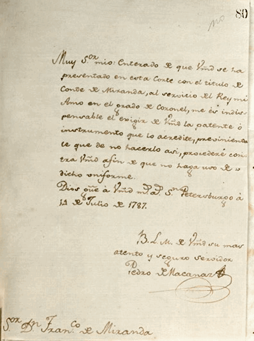 Folio del Diario de Miranda